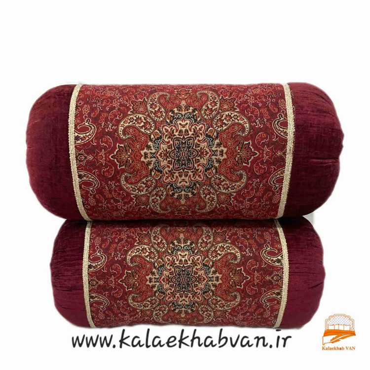 پشتی سنتی شاه نشین ترمه طرح نسترن کنار مخمل - ست 7 تکه زرشکی