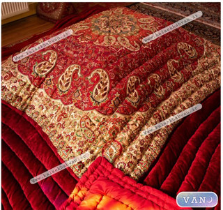 لحاف کرسی دست دوز ترمه طرح نسترن زرشکی کد 73915