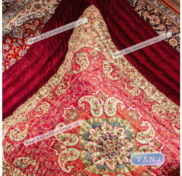 لحاف کرسی دست دوز ترمه طرح نسترن زرشکی کد 73915