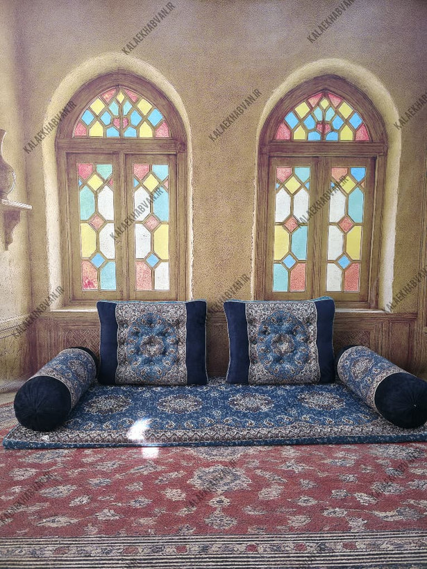 سرویس شاه نشین مبلمان سنتی خان سالار رنگ آبی کد 11568
