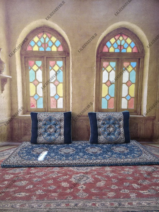 سرویس شاه نشین مبلمان سنتی خان سالار رنگ آبی کد 11568