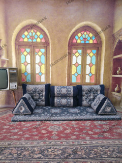 ست 7 تکه پشتی مدل شاه نشین کناره مخمل ترمه کد 369126