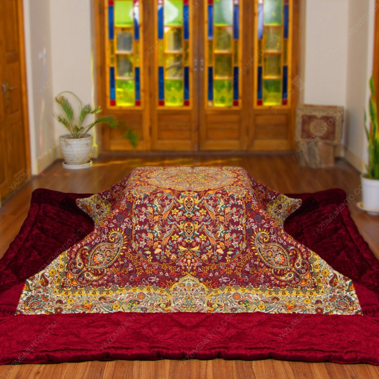 لحاف کرسی زرشکی طرح افشار کناره مخمل کدsd77563