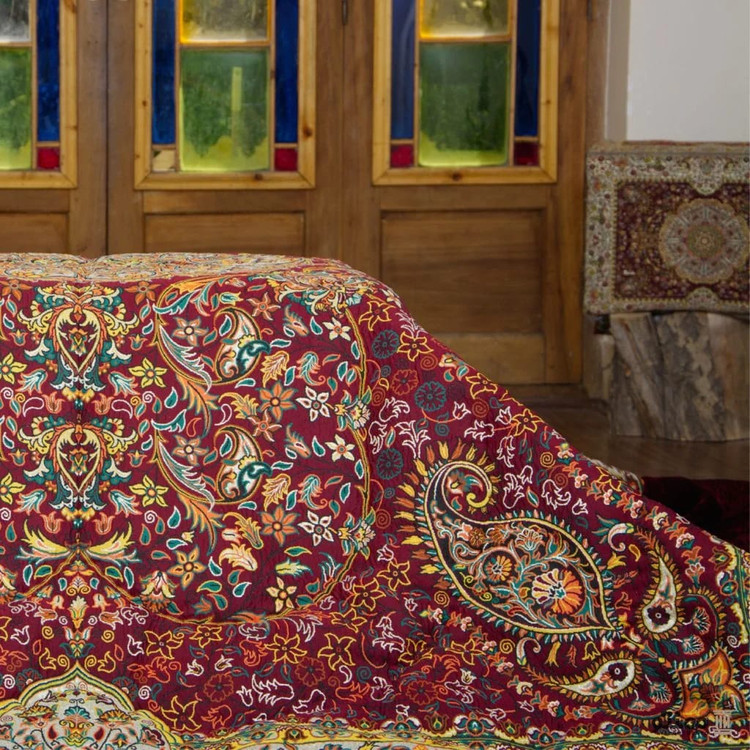 لحاف کرسی زرشکی طرح افشار کناره مخمل کدsd77563