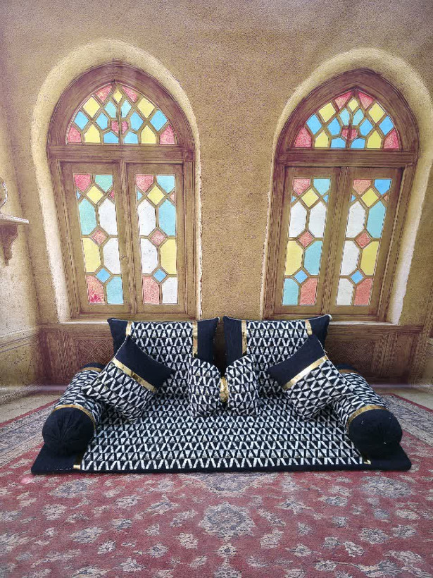 سرویس شاه نشین مخمل مبلی 8 تیکه سرمه ای کد 10078