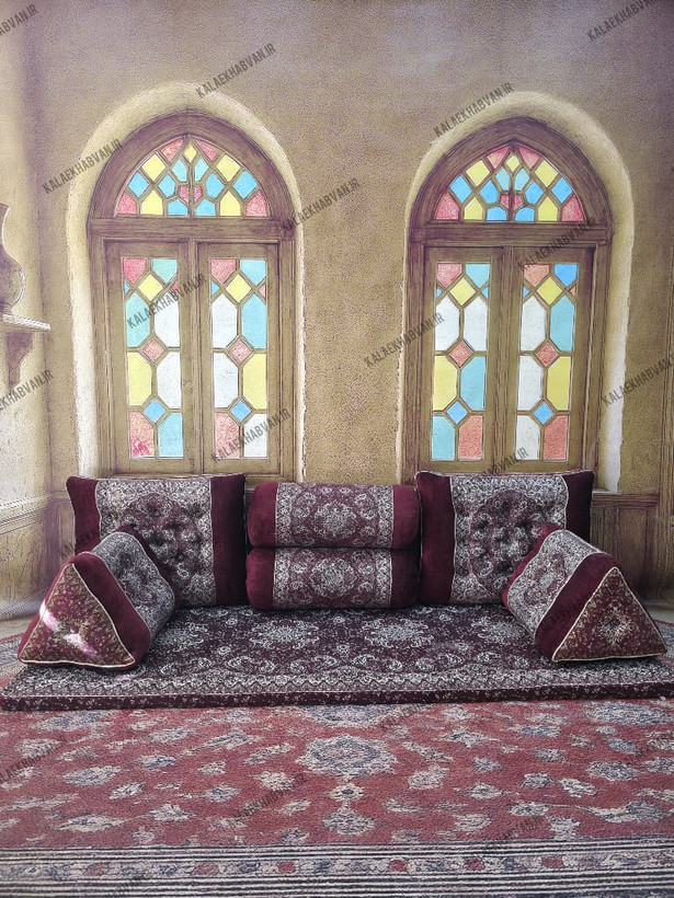 پشتی شاه نشین ترمه طرح نسترن کنار مخمل کد ۴۵۱۰۹۲