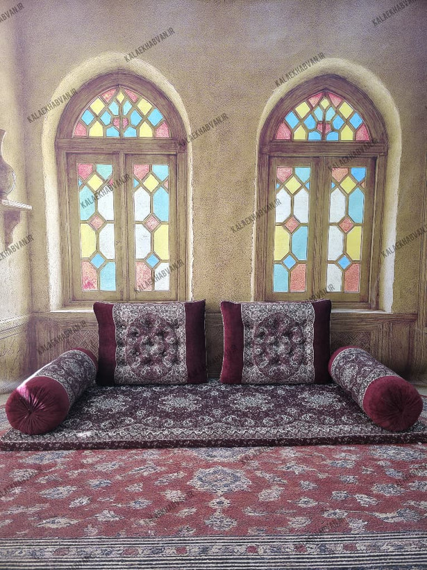 پشتی شاه نشین ترمه طرح نسترن کنار مخمل کد ۴۵۱۰۹۲