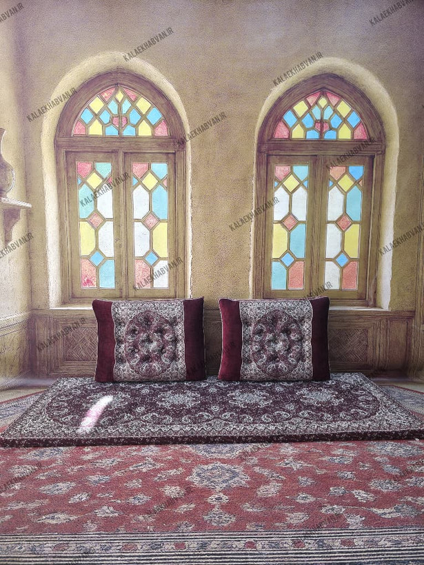 پشتی شاه نشین ترمه طرح نسترن کنار مخمل کد ۴۵۱۰۹۲