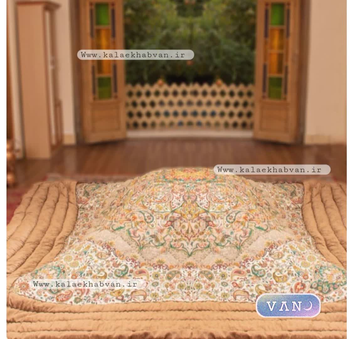 لحاف کرسی دست دوز ترمه طرح اردیبهشت کرم کد 753951