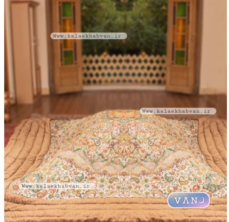 لحاف کرسی دست دوز ترمه طرح اردیبهشت کرم کد 753951