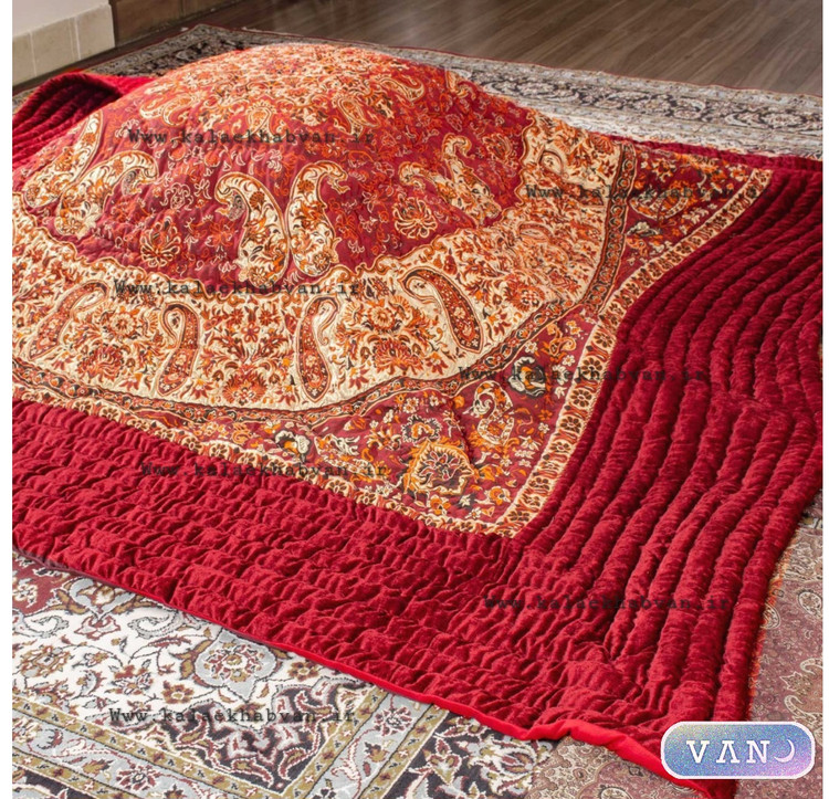 لحاف کرسی دست دوز ترمه طرح شاهسوند رنگ زرشکی